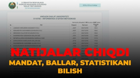Mandat 2025 DTM O'qish natijalari Imtihon ballari natijasi bilish